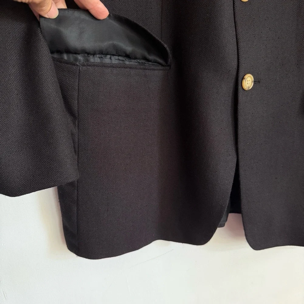RALPH Ralph Lauren Black Silk Wool‎ 3 Button Blazer Sport Coat 42T Preppy Casual
